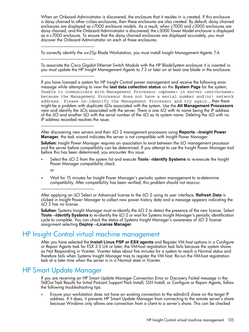 Hp insight control virtual machine management, Hp smart update manager | HP Systems Insight Manager User Manual | Page 135 / 187