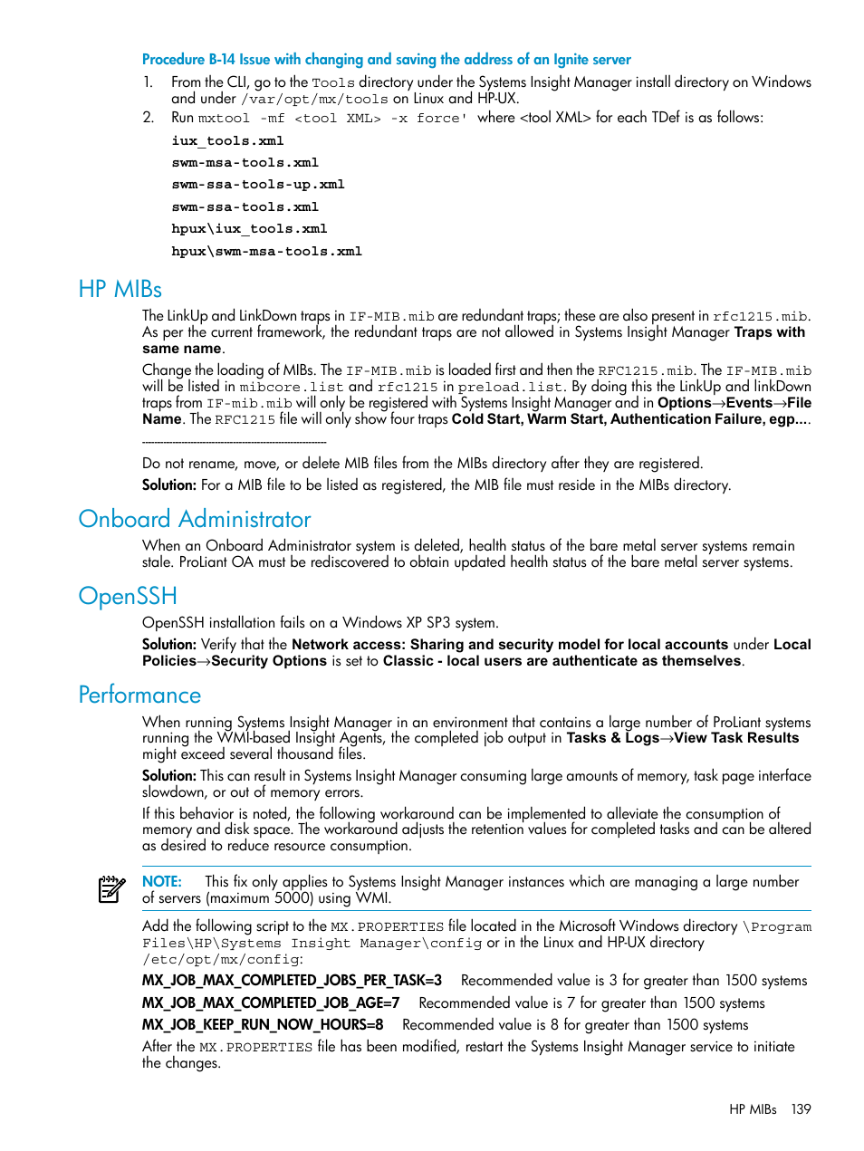 Hp mibs, Onboard administrator, Openssh | Performance, Hp mibs onboard administrator openssh performance | HP Systems Insight Manager User Manual | Page 139 / 187