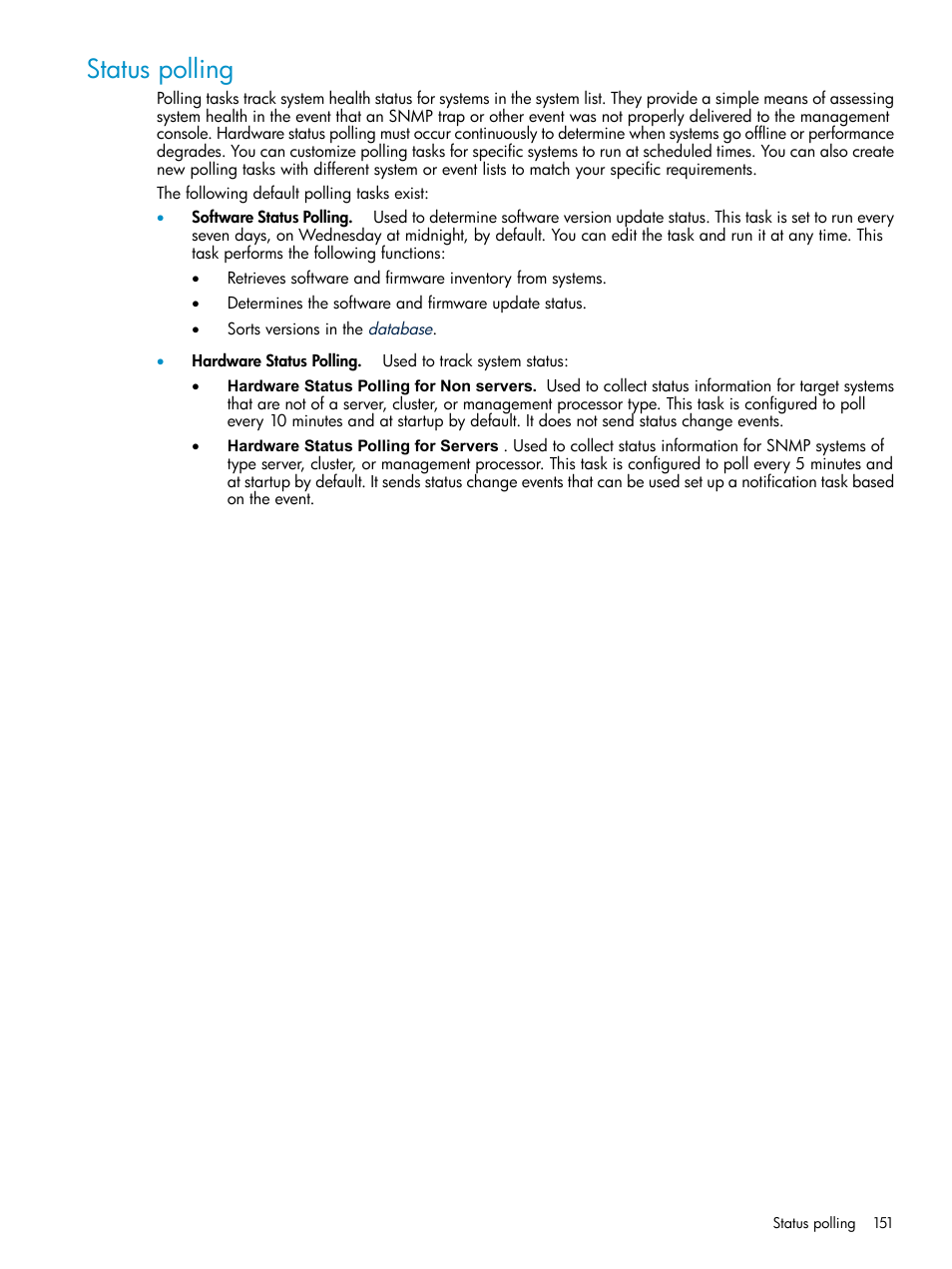 Status polling | HP Systems Insight Manager User Manual | Page 151 / 187