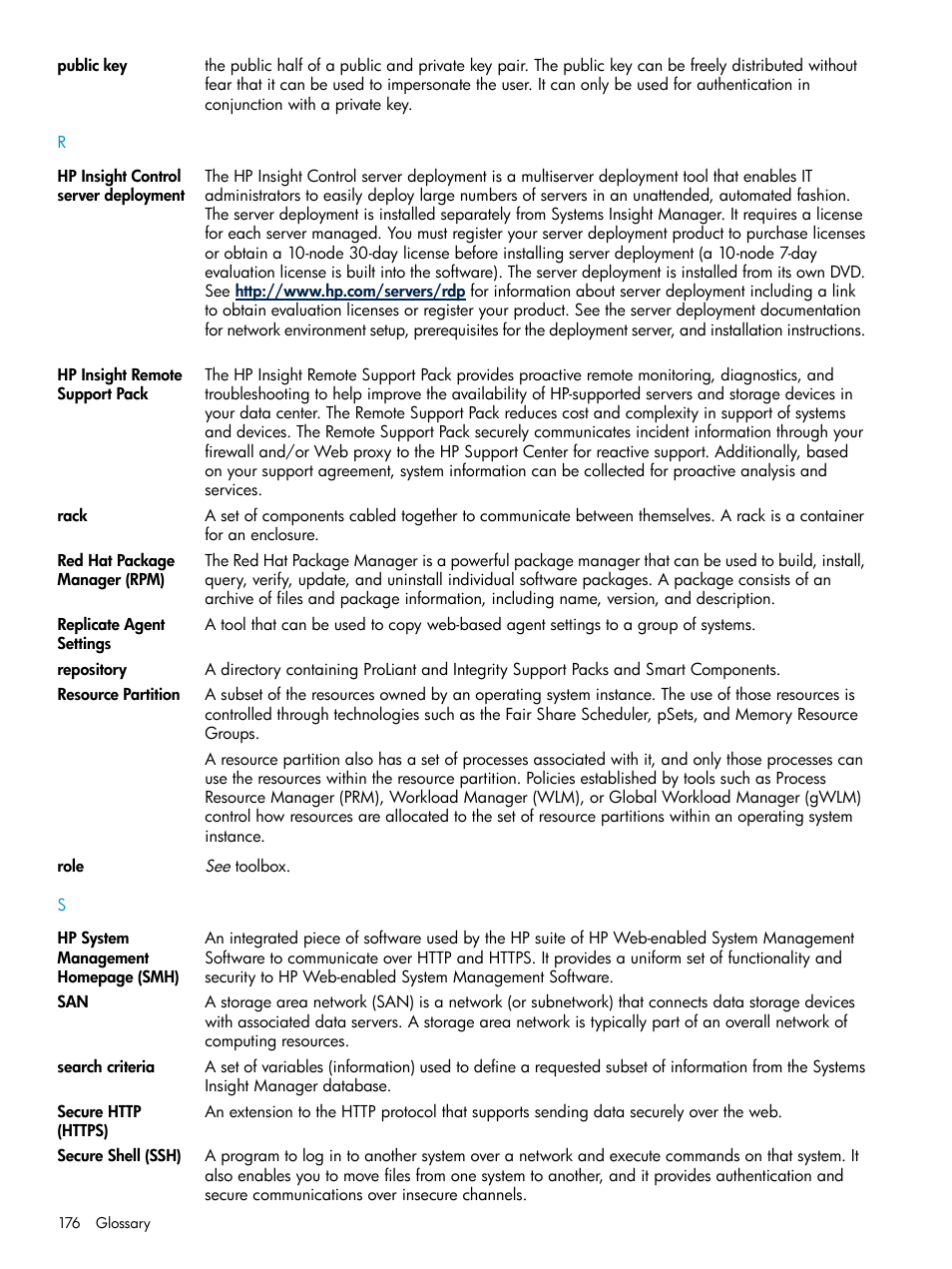 Secure shell, Public, Repository | Replicate agent settings | HP Systems Insight Manager User Manual | Page 176 / 187