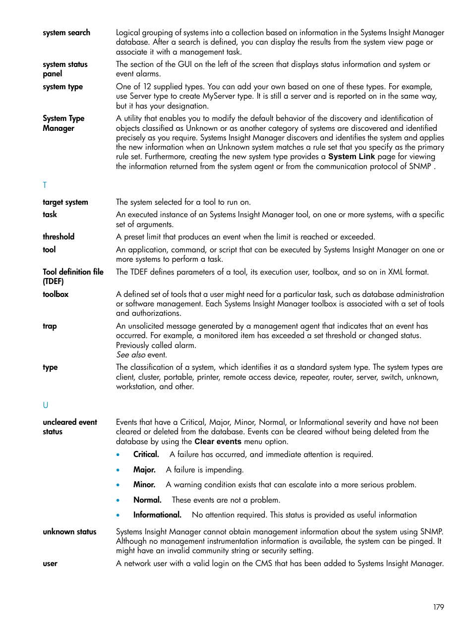 Users, Toolbox, Tools | User, Traps, Tool, Task, System search, Thresholds | HP Systems Insight Manager User Manual | Page 179 / 187