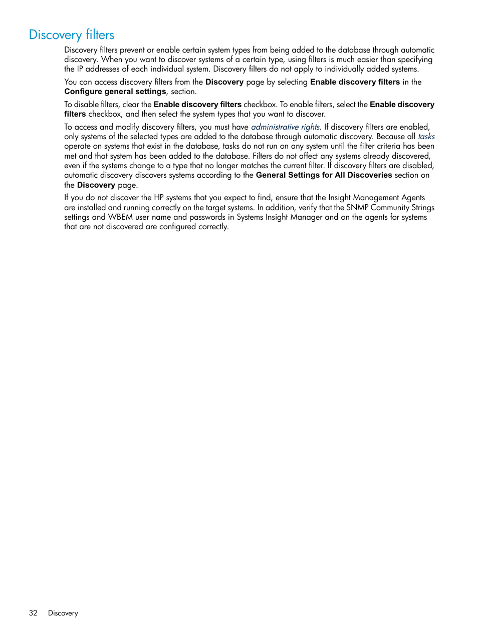 Discovery filters | HP Systems Insight Manager User Manual | Page 32 / 187