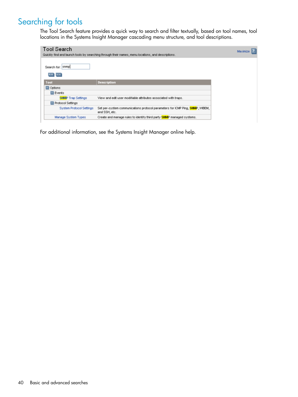 Searching for tools | HP Systems Insight Manager User Manual | Page 40 / 187