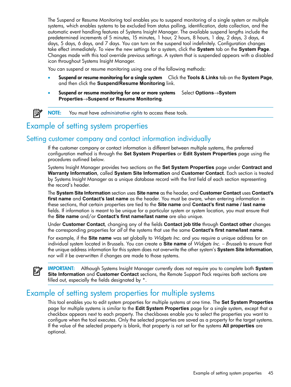 Example of setting system properties | HP Systems Insight Manager User Manual | Page 45 / 187