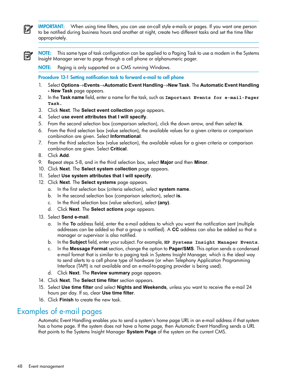 Examples of e-mail pages | HP Systems Insight Manager User Manual | Page 48 / 187