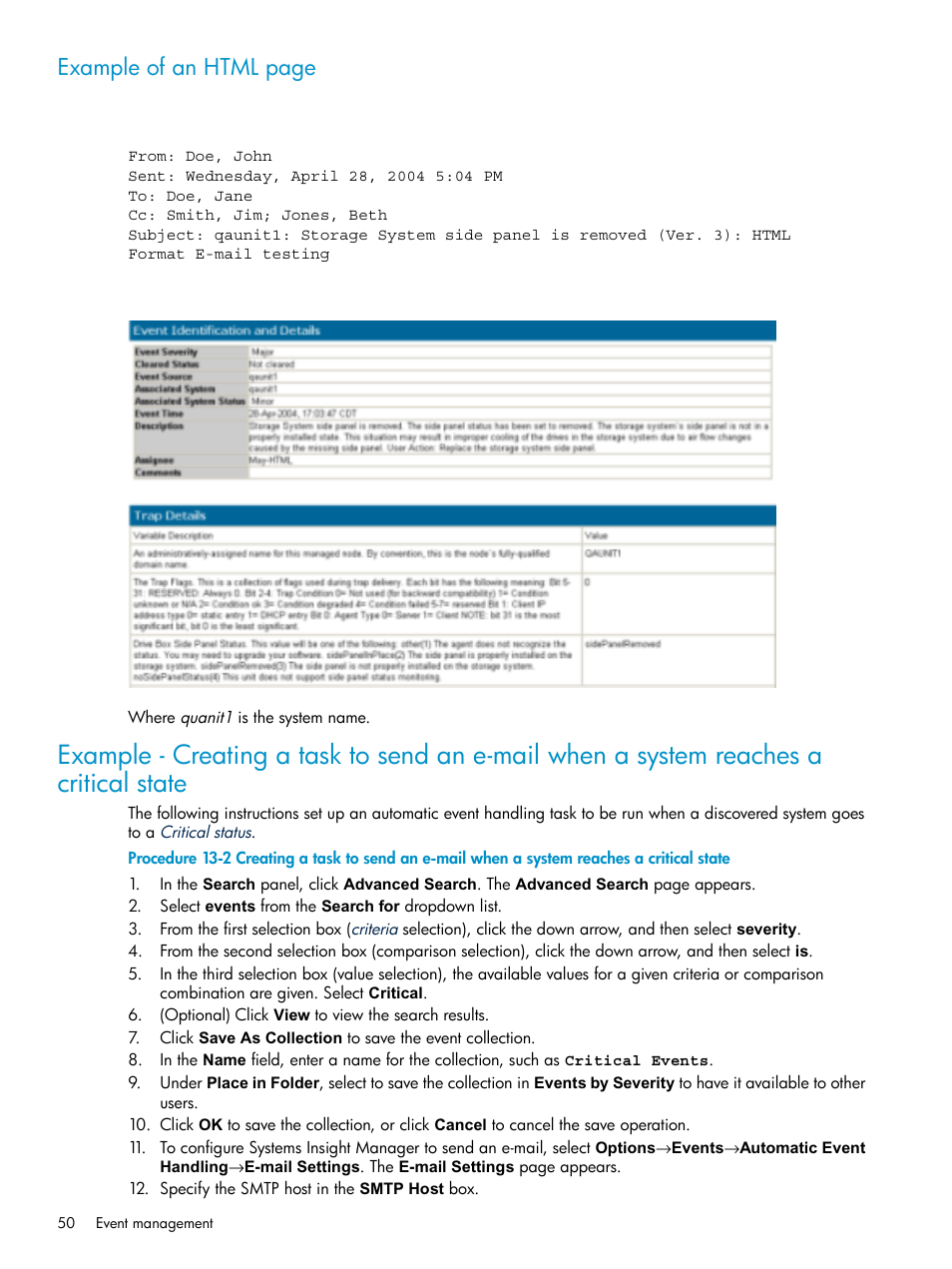 Example of an html page | HP Systems Insight Manager User Manual | Page 50 / 187