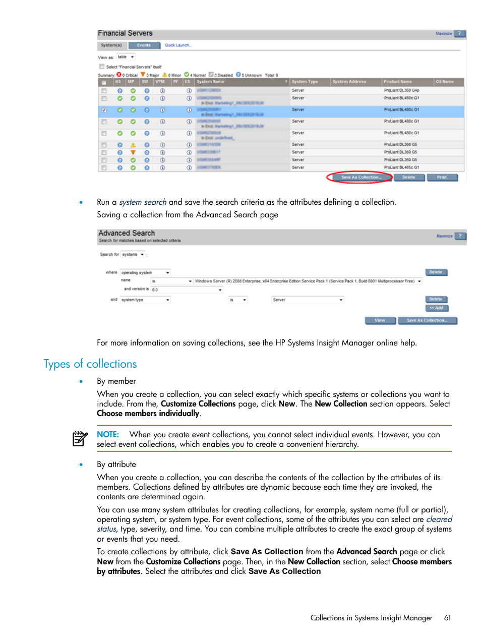 Types of collections | HP Systems Insight Manager User Manual | Page 61 / 187