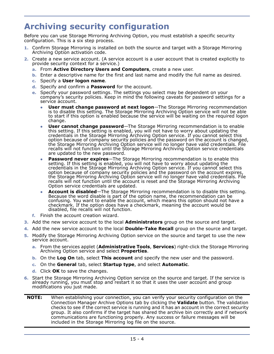Archiving security configuration | HP Storage Mirroring V5.1 Software User Manual | Page 103 / 208
