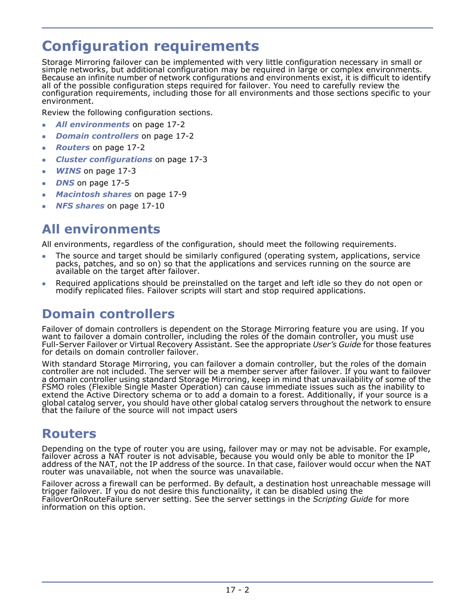 Configuration requirements, All environments, Domain controllers | Routers, Recalling files from the target -9 | HP Storage Mirroring V5.1 Software User Manual | Page 113 / 208