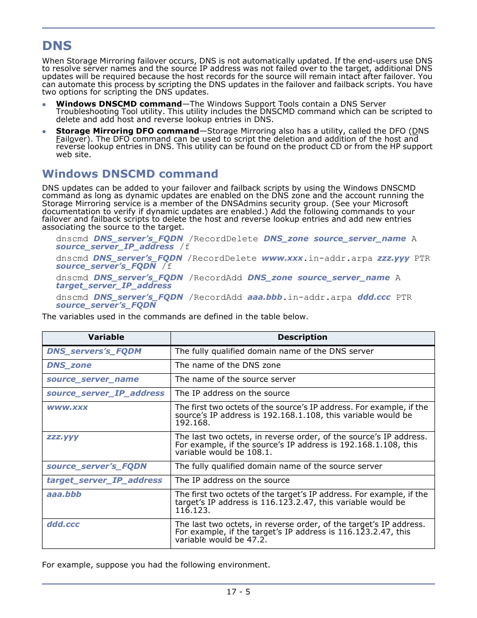 Windows dnscmd command | HP Storage Mirroring V5.1 Software User Manual | Page 116 / 208