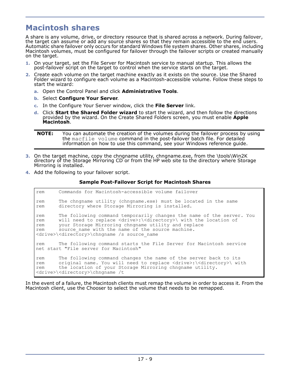 Macintosh shares | HP Storage Mirroring V5.1 Software User Manual | Page 120 / 208
