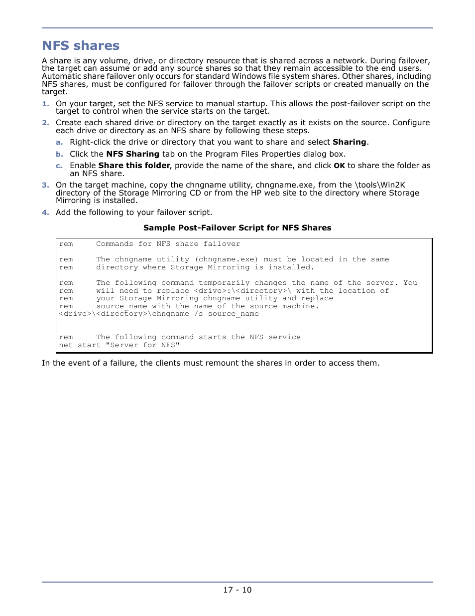 Nfs shares | HP Storage Mirroring V5.1 Software User Manual | Page 121 / 208