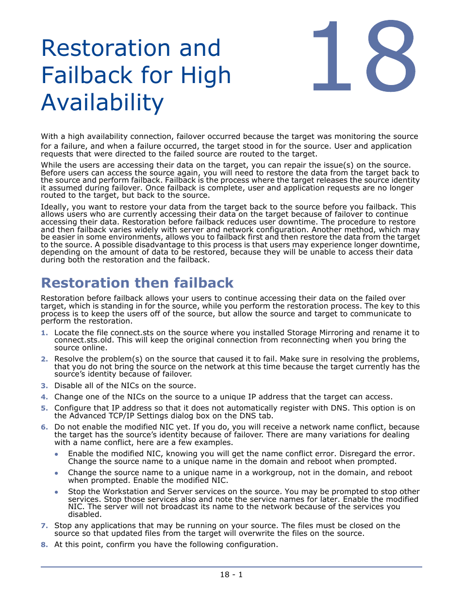 Restoration and failback for high availability, Restoration then failback, Wins registration -3 | Dns -5 | HP Storage Mirroring V5.1 Software User Manual | Page 130 / 208