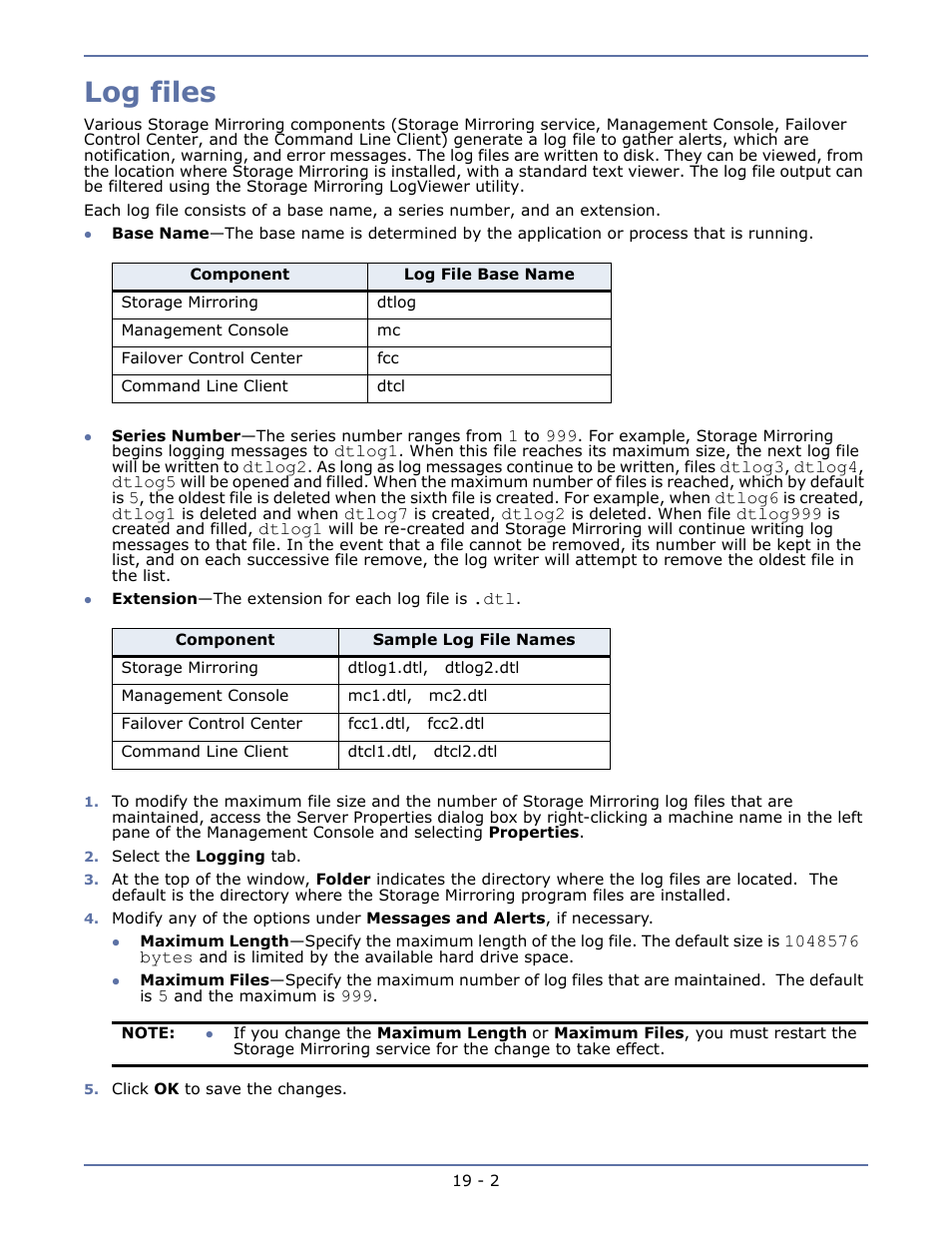 Log files, Configuring failover -11 | HP Storage Mirroring V5.1 Software User Manual | Page 138 / 208
