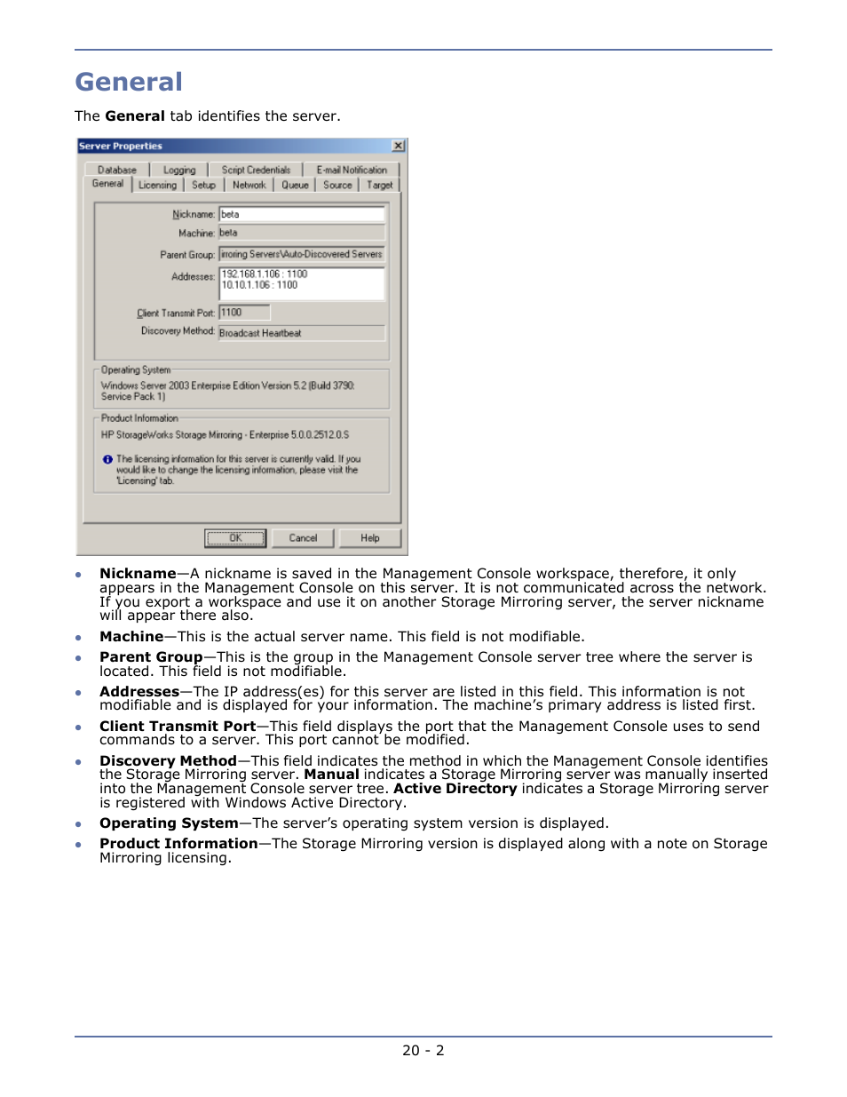 General, Log files -2 | HP Storage Mirroring V5.1 Software User Manual | Page 181 / 208