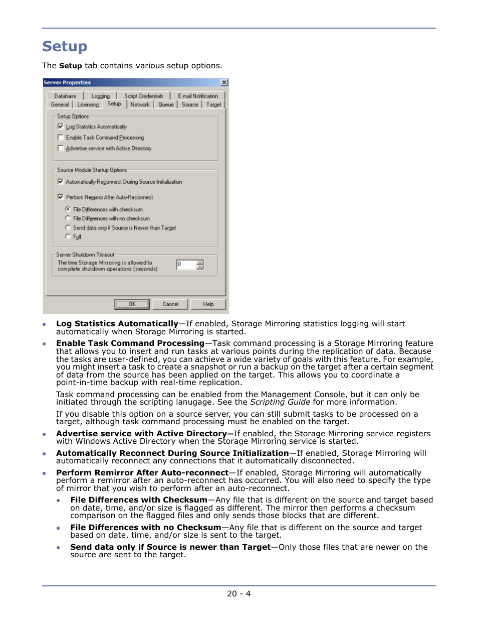 Setup, Log messages -5 | HP Storage Mirroring V5.1 Software User Manual | Page 183 / 208