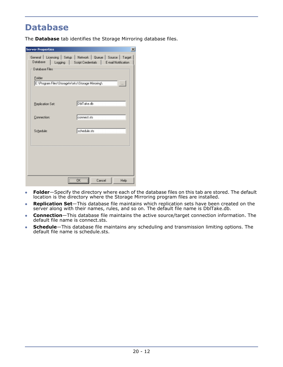 Database, Windows performance monitor -36 | HP Storage Mirroring V5.1 Software User Manual | Page 191 / 208