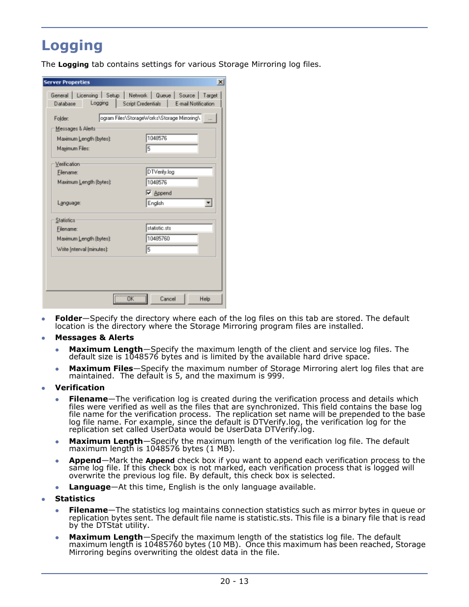Logging, Snmp -39 | HP Storage Mirroring V5.1 Software User Manual | Page 192 / 208