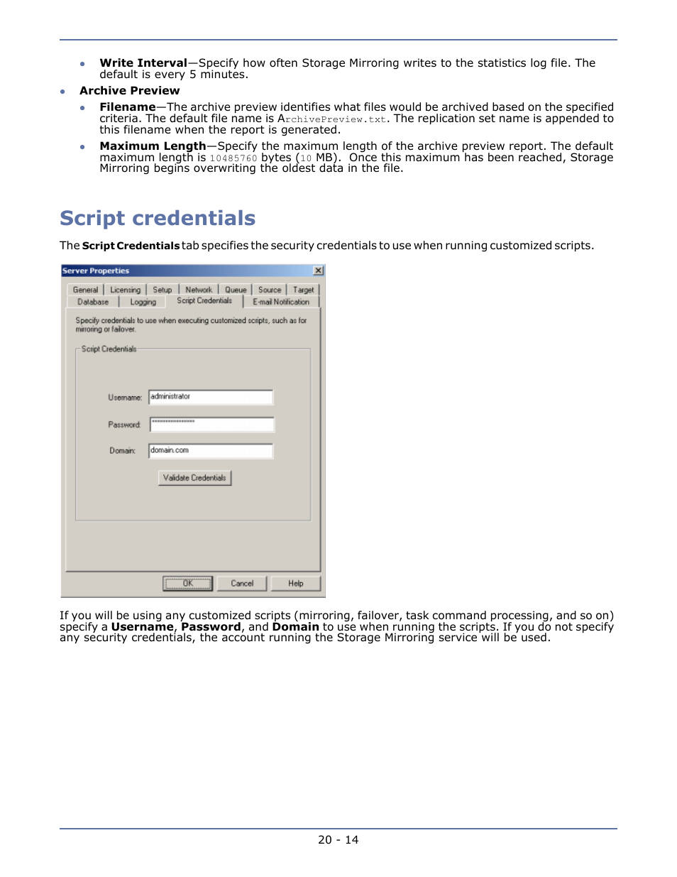 Script credentials, Snmp statistics -39 | HP Storage Mirroring V5.1 Software User Manual | Page 193 / 208