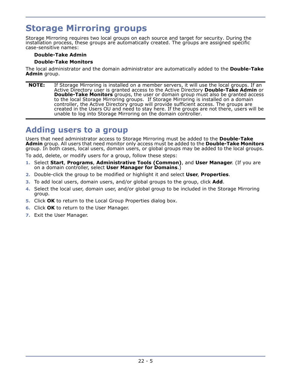 Storage mirroring groups, Adding users to a group, Setup -4 | HP Storage Mirroring V5.1 Software User Manual | Page 205 / 208