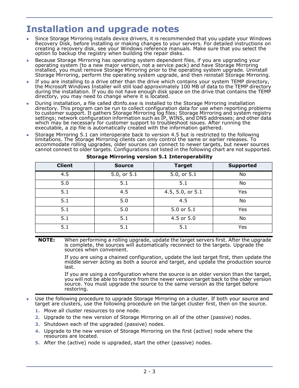 Installation and upgrade notes | HP Storage Mirroring V5.1 Software User Manual | Page 24 / 208