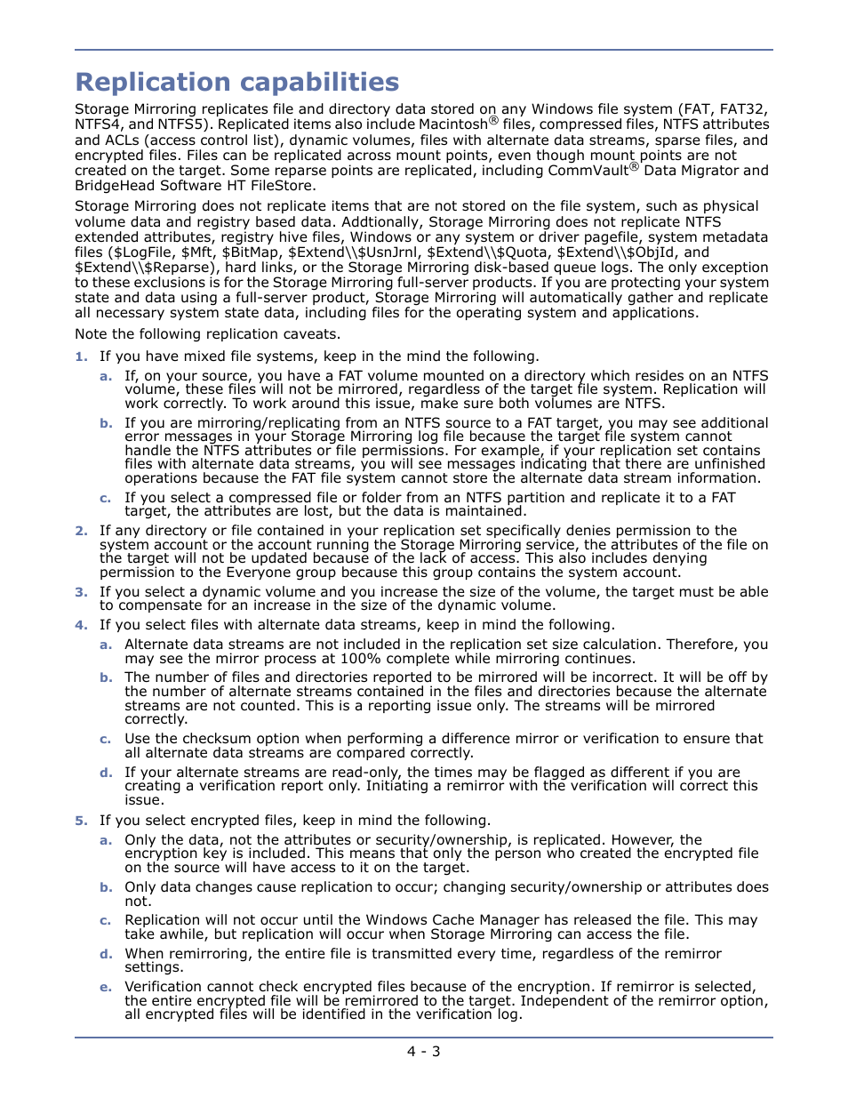 Replication capabilities | HP Storage Mirroring V5.1 Software User Manual | Page 41 / 208