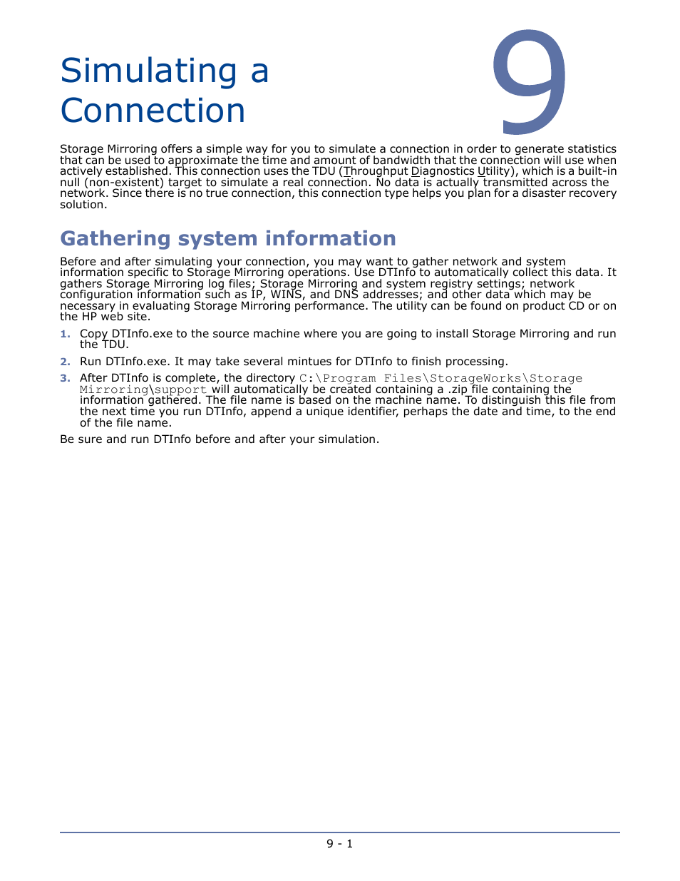 Simulating a connection, Gathering system information | HP Storage Mirroring V5.1 Software User Manual | Page 61 / 208