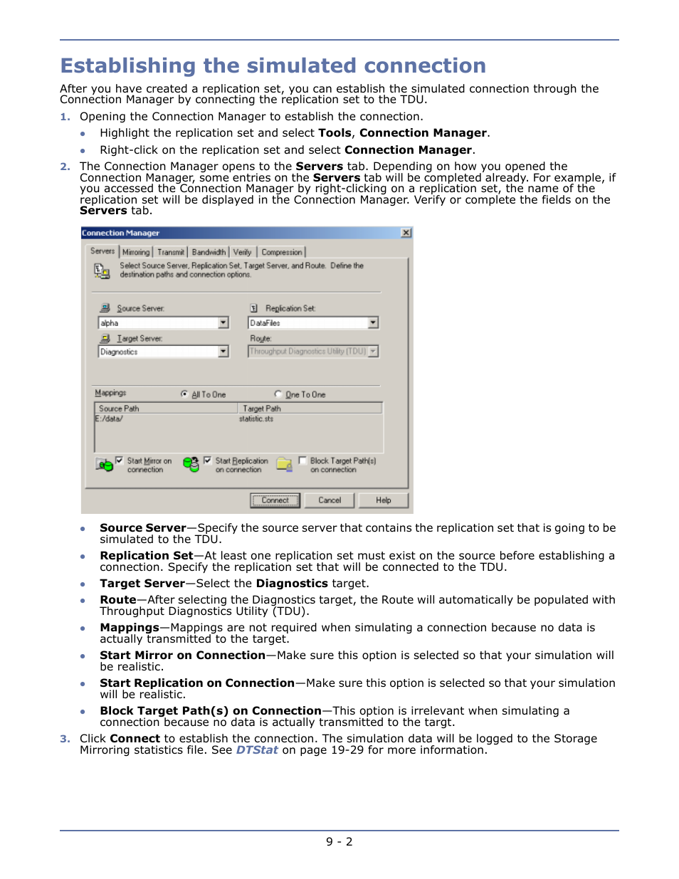 Establishing the simulated connection, Cluster configurations -1 | HP Storage Mirroring V5.1 Software User Manual | Page 62 / 208