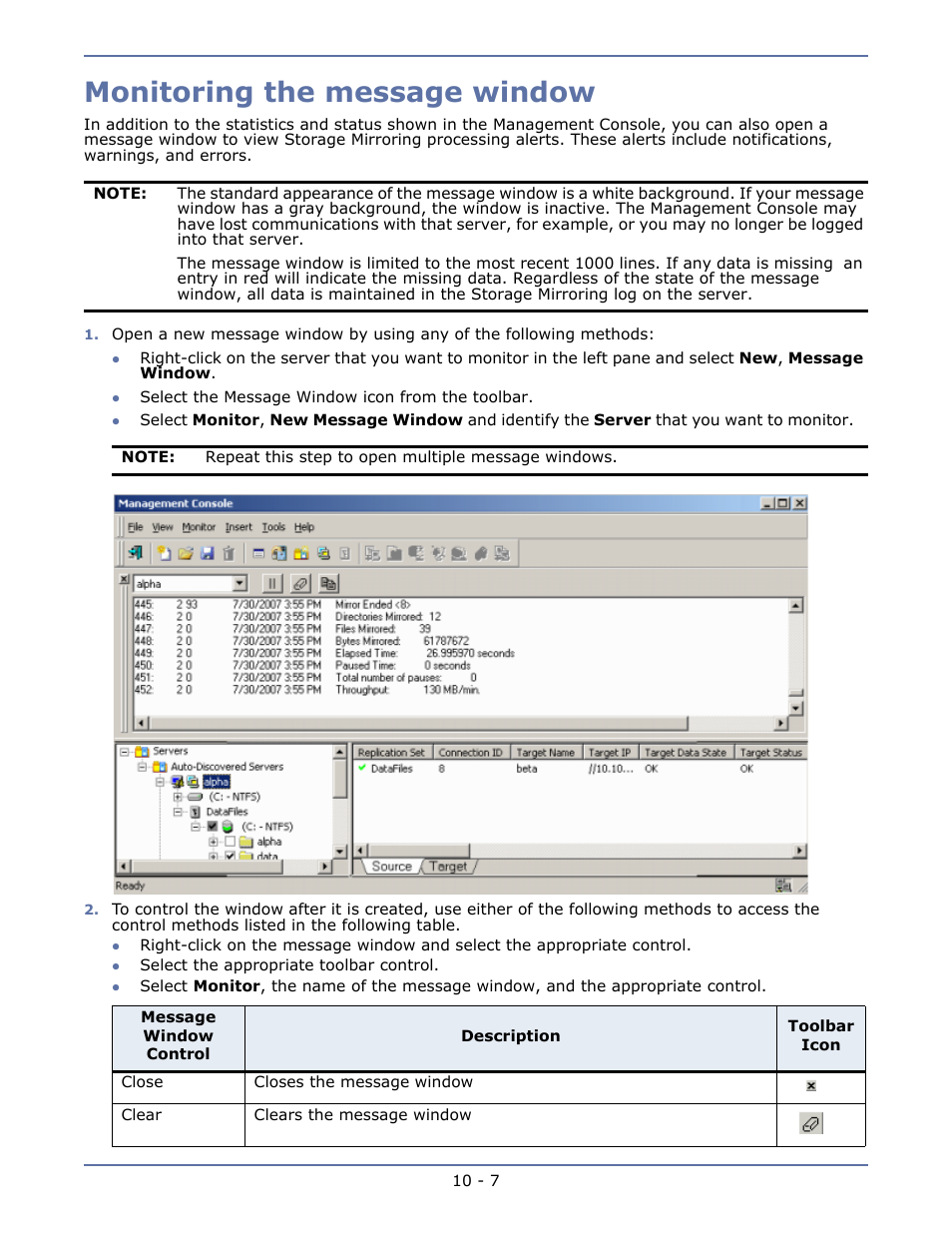Monitoring the message window, Gathering system information -1 | HP Storage Mirroring V5.1 Software User Manual | Page 69 / 208
