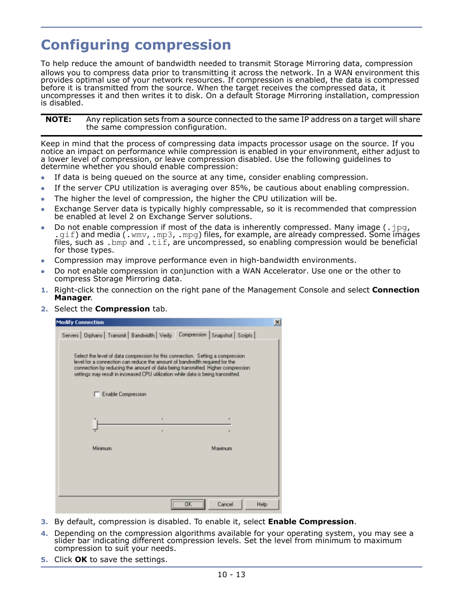 Configuring compression, Monitoring the message window -7 | HP Storage Mirroring V5.1 Software User Manual | Page 75 / 208