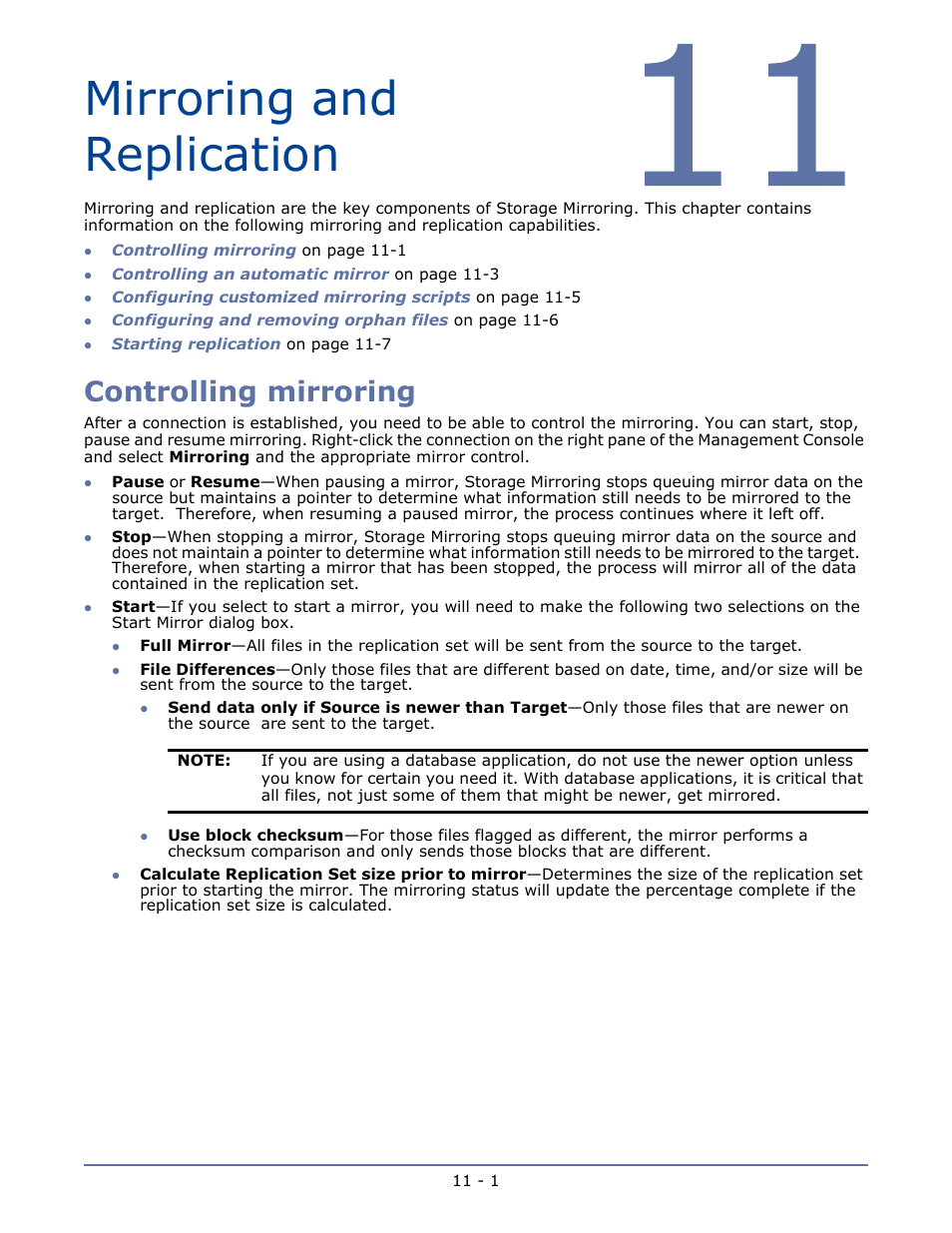Mirroring and replication, Controlling mirroring | HP Storage Mirroring V5.1 Software User Manual | Page 77 / 208