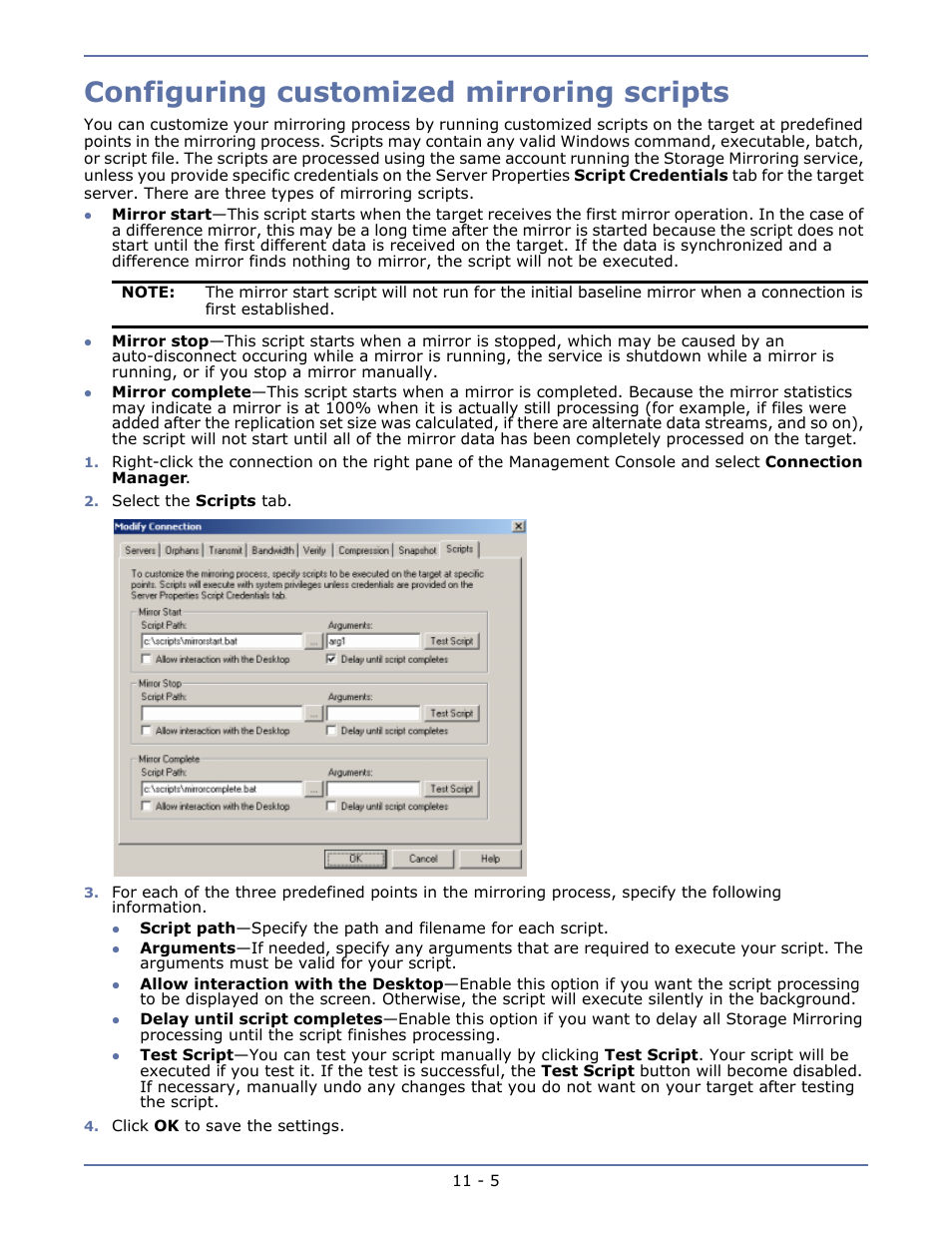 Configuring customized mirroring scripts, Disconnecting a connection -14 | HP Storage Mirroring V5.1 Software User Manual | Page 81 / 208