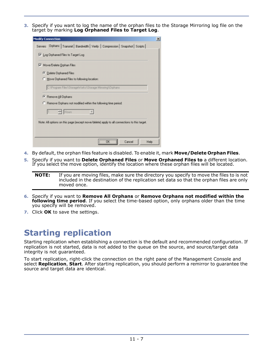 Starting replication, Chapter 11 mirroring and replication -1 | HP Storage Mirroring V5.1 Software User Manual | Page 83 / 208