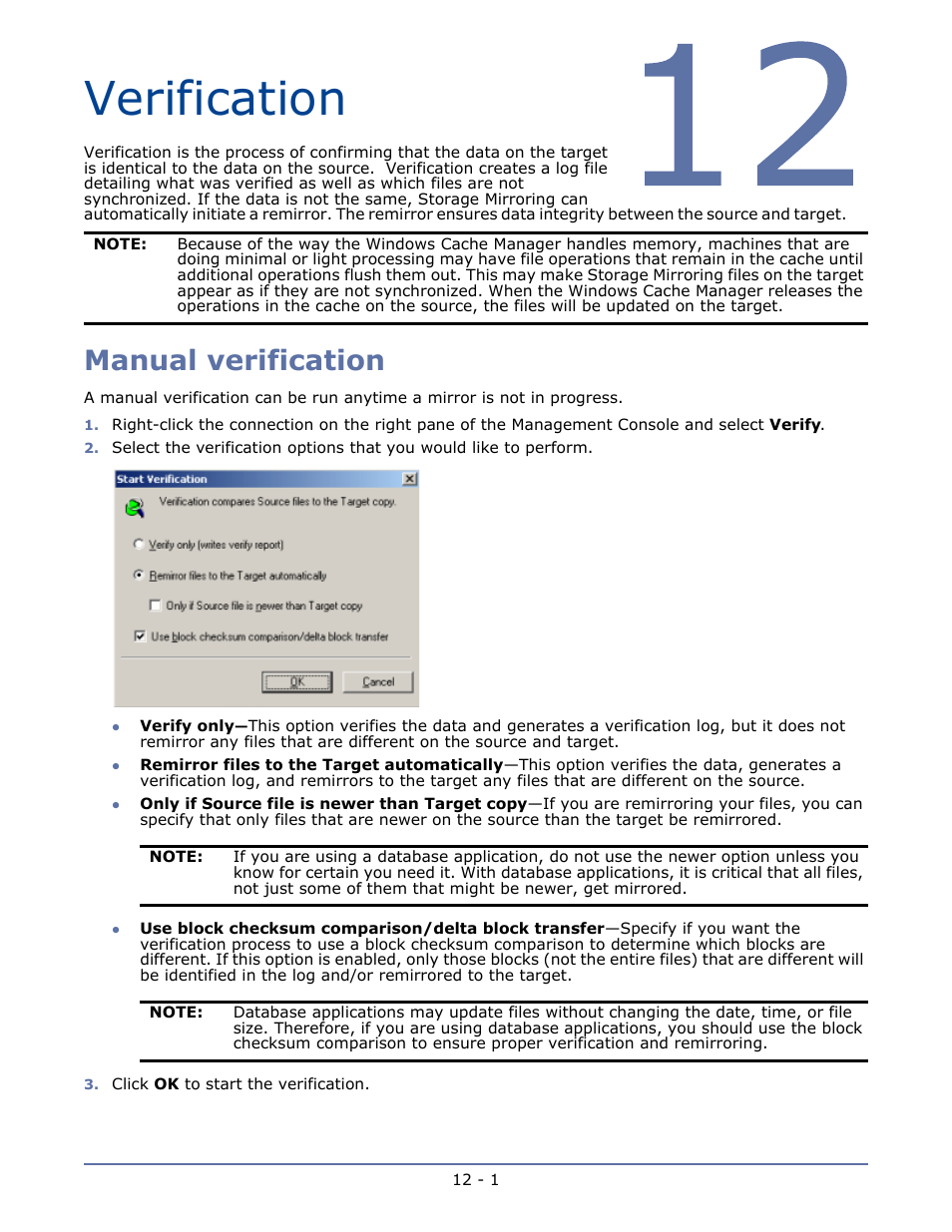 Verification, Manual verification | HP Storage Mirroring V5.1 Software User Manual | Page 84 / 208