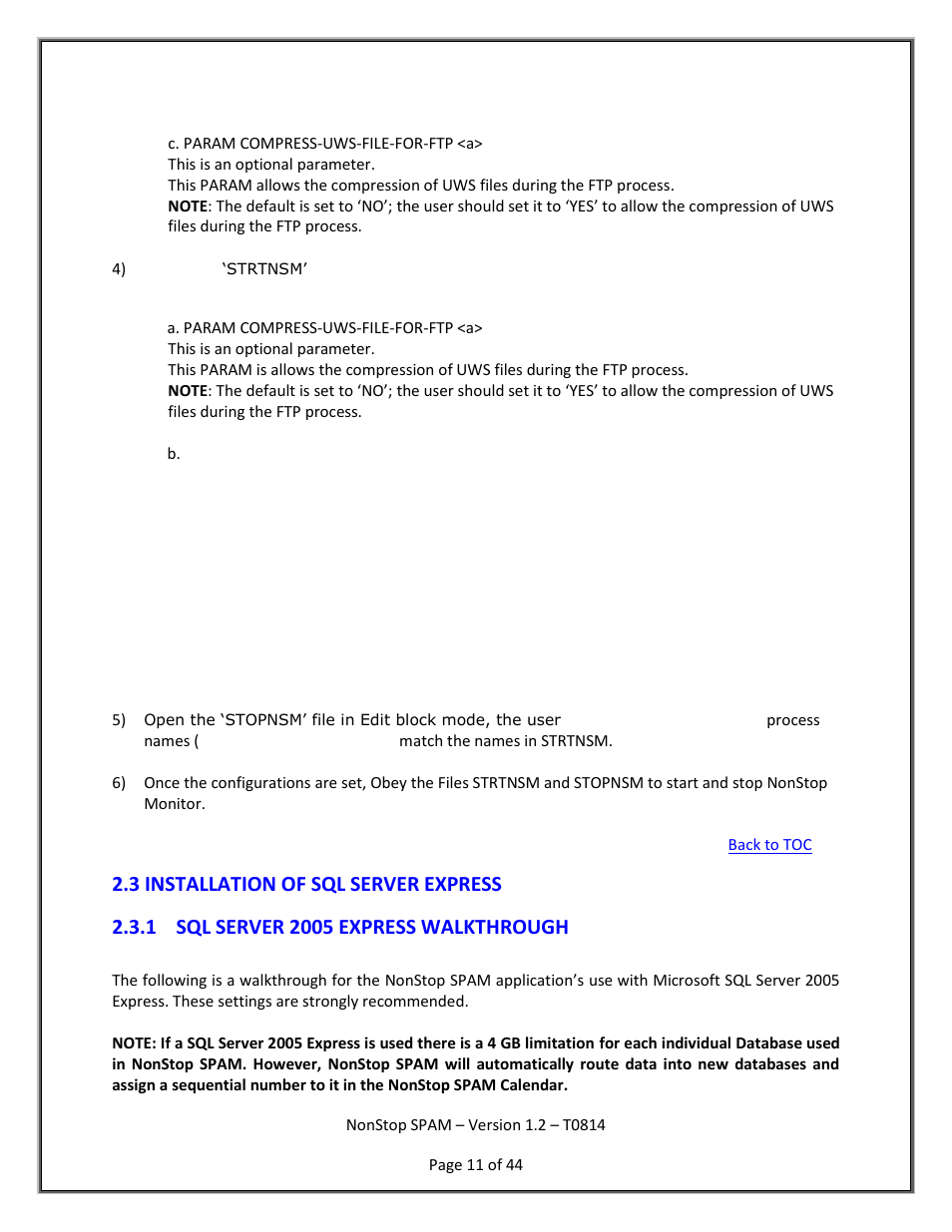 Installation of sql server express, Sql server 2005 express walkthrough, Microsoft sql server 2005 express | Section 2.3 for installation procedures | HP Integrity NonStop H-Series User Manual | Page 12 / 45