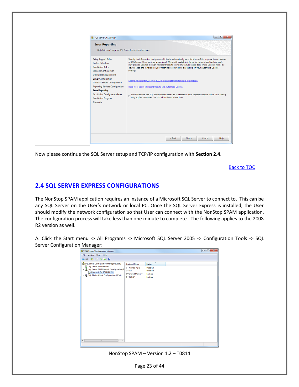 Sql server express configurations, Section 2.4, 4 sql server express configurations | HP Integrity NonStop H-Series User Manual | Page 24 / 45