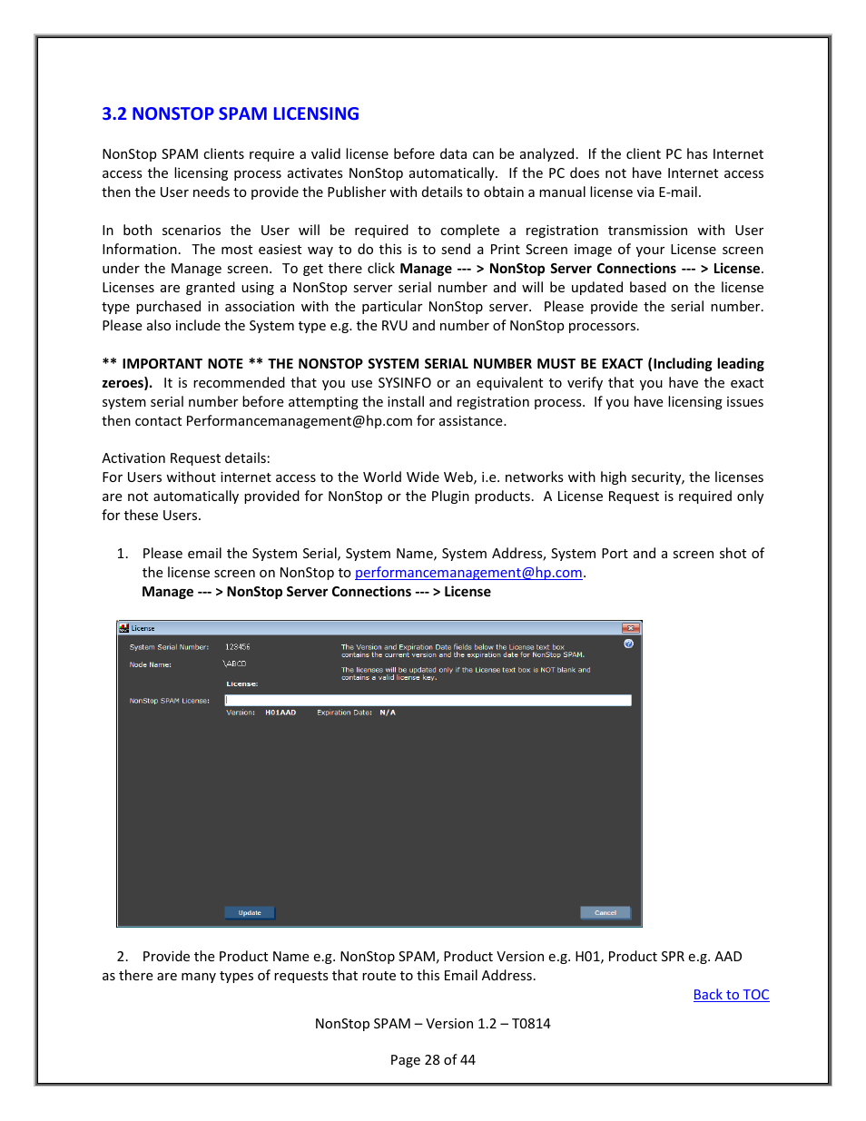 Nonstop spam licensing, 2 nonstop spam licensing | HP Integrity NonStop H-Series User Manual | Page 29 / 45