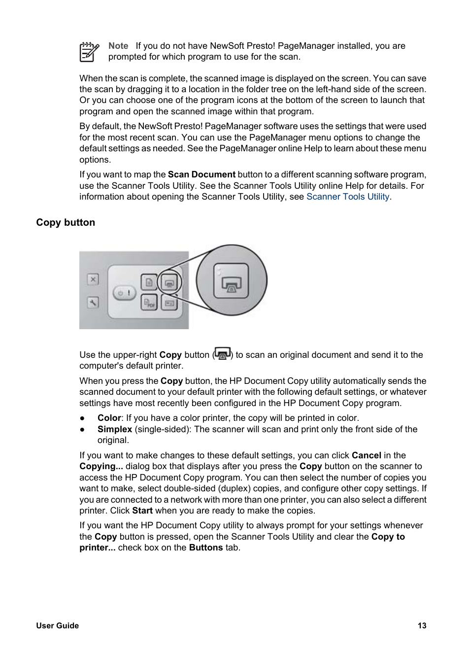 Copy button | HP Scanjet N6010 Document Sheet-feed Scanner User Manual | Page 15 / 32