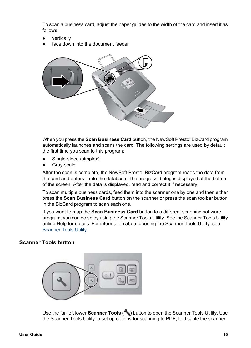 Scanner tools button | HP Scanjet N6010 Document Sheet-feed Scanner User Manual | Page 17 / 32