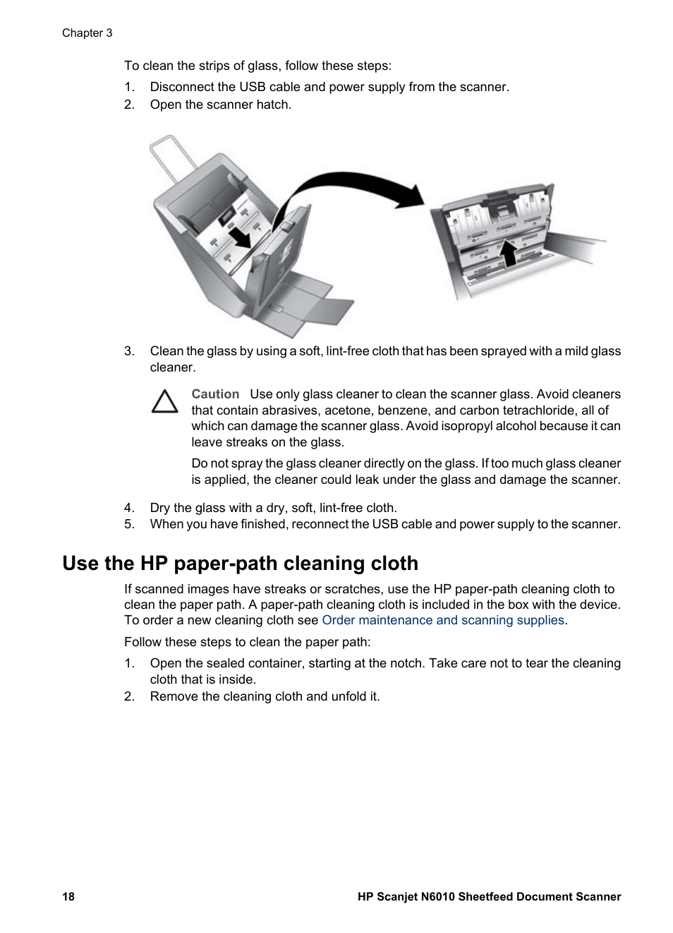 Use the hp paper-path cleaning cloth | HP Scanjet N6010 Document Sheet-feed Scanner User Manual | Page 20 / 32