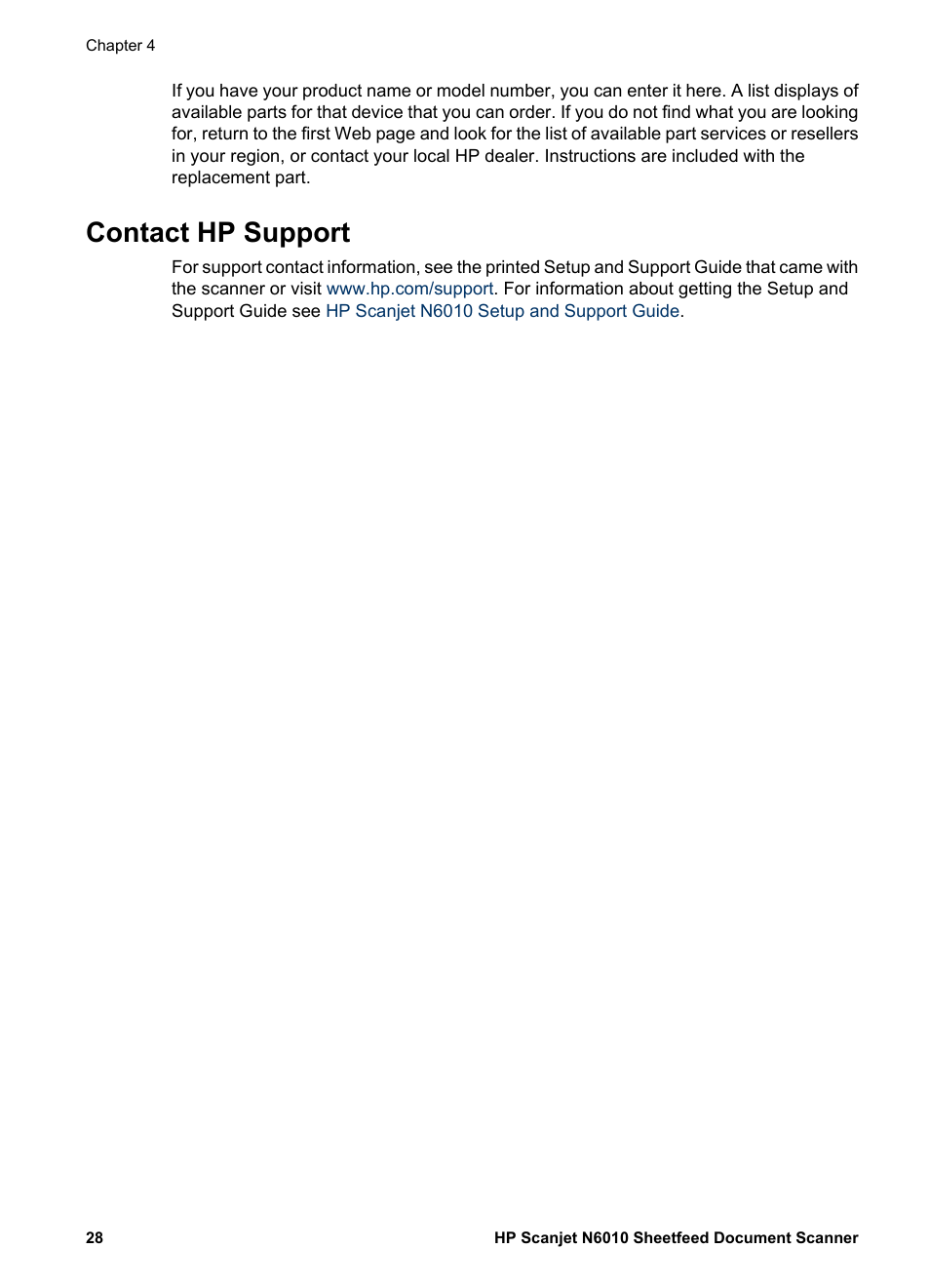 Contact hp support | HP Scanjet N6010 Document Sheet-feed Scanner User Manual | Page 30 / 32