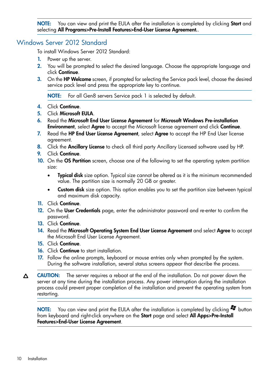 Windows server 2012 standard | HP ProLiant ML310 G3 Server User Manual | Page 10 / 30