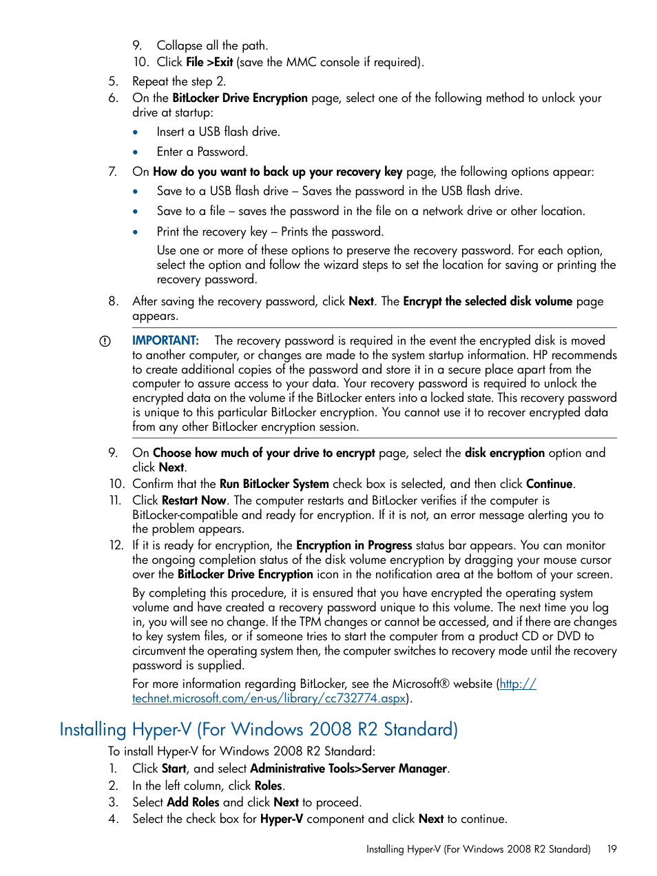 Installing hyper-v (for windows 2008 r2 standard) | HP ProLiant ML310 G3 Server User Manual | Page 19 / 30