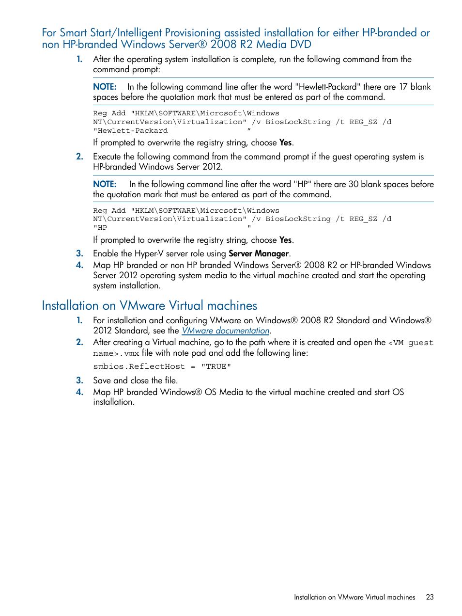 Installation on vmware virtual machines | HP ProLiant ML310 G3 Server User Manual | Page 23 / 30