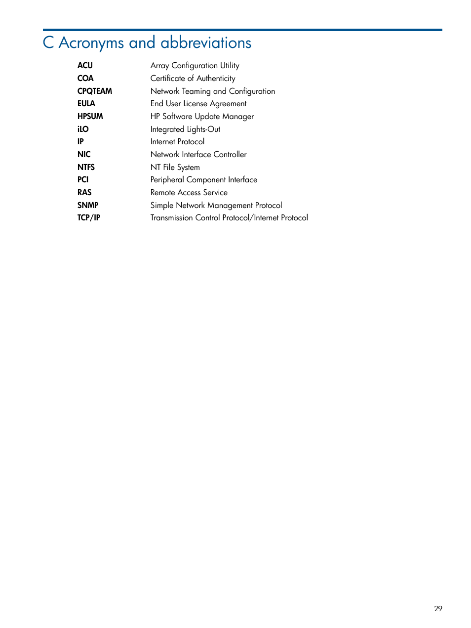 C acronyms and abbreviations | HP ProLiant ML310 G3 Server User Manual | Page 29 / 30