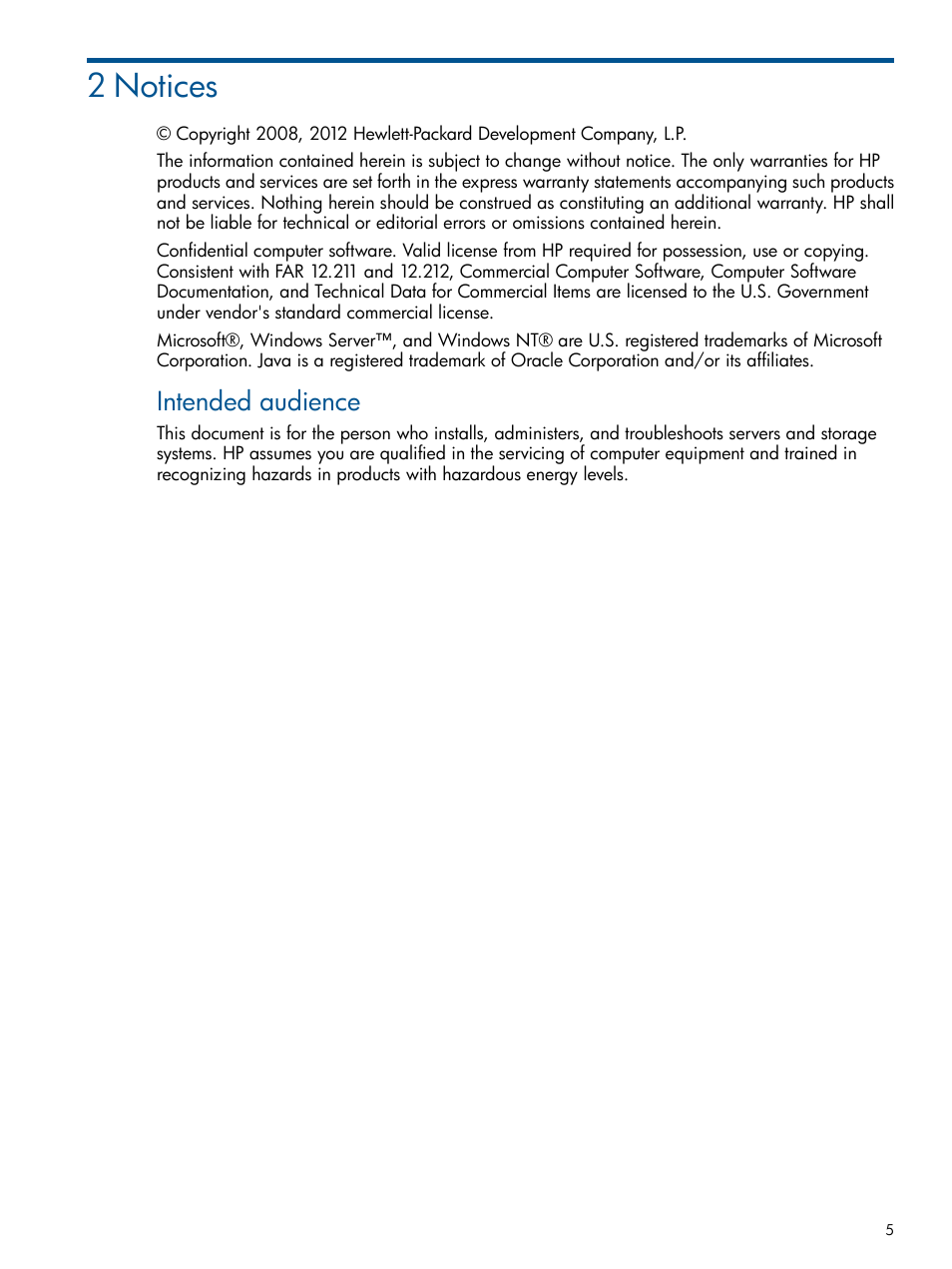 2 notices, Intended audience | HP ProLiant ML310 G3 Server User Manual | Page 5 / 30