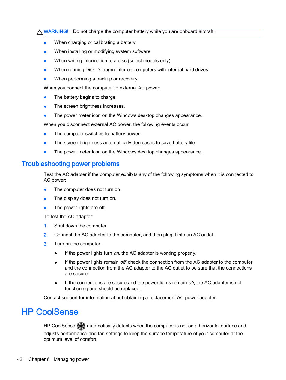 Troubleshooting power problems, Hp coolsense | HP x360 310 G1 Convertible PC User Manual | Page 50 / 72