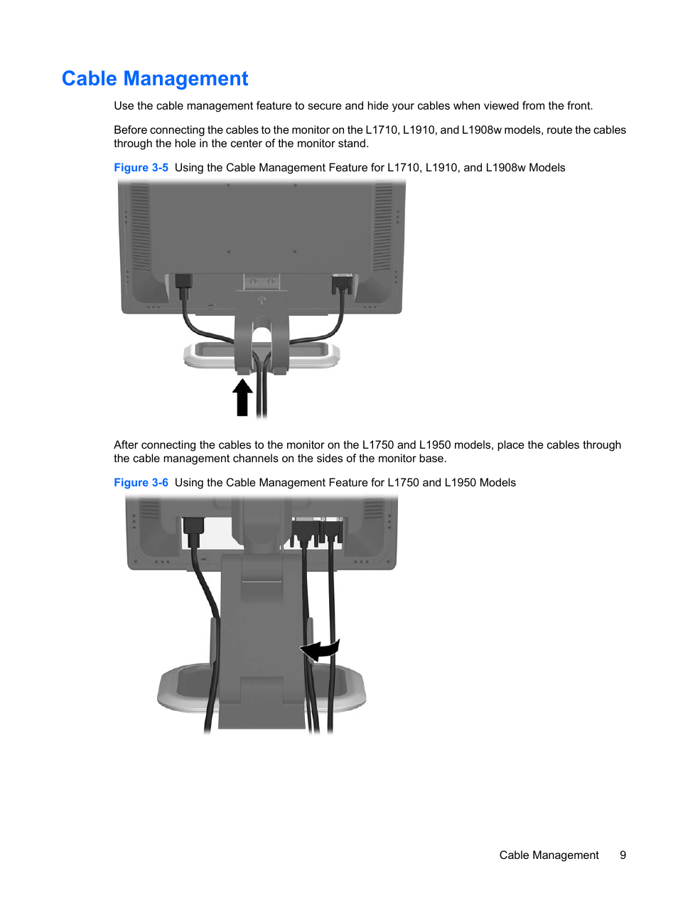 Cable management | HP L1950 19-inch LCD Monitor User Manual | Page 15 / 55