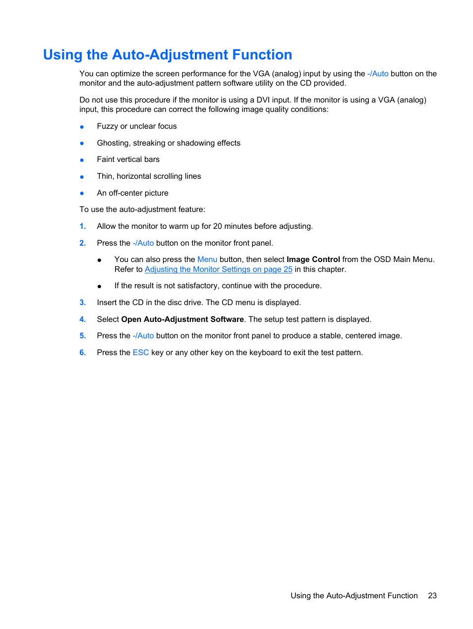 Using the auto-adjustment function | HP L1950 19-inch LCD Monitor User Manual | Page 29 / 55