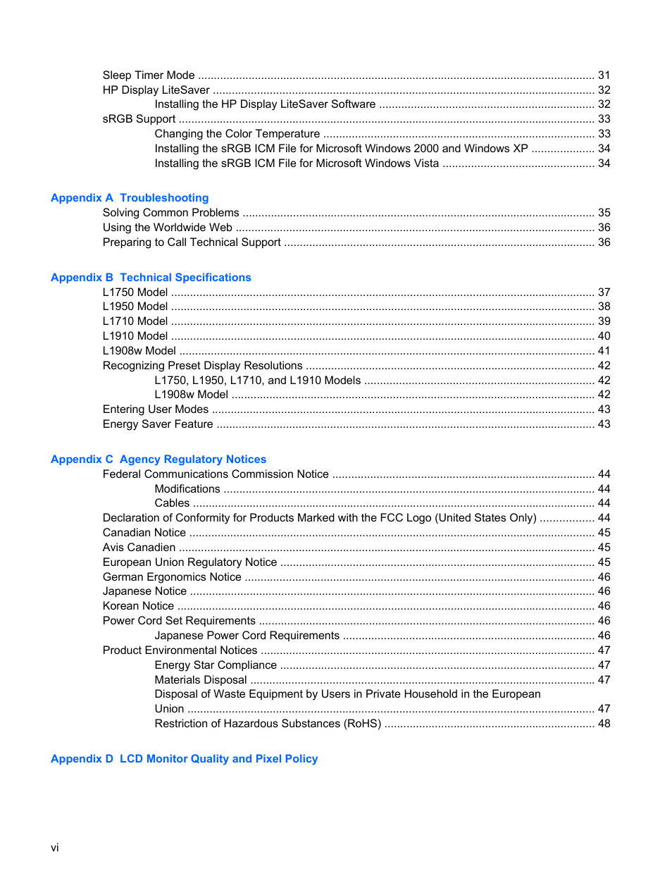 HP L1950 19-inch LCD Monitor User Manual | Page 6 / 55